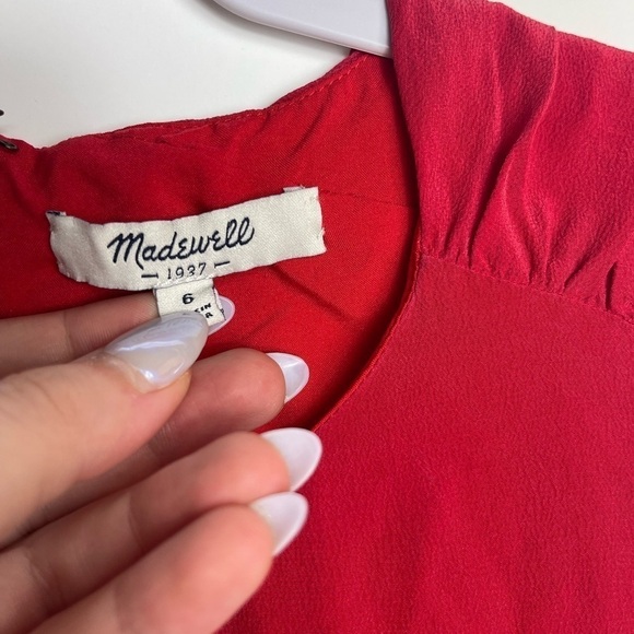 Madewell Red 100% Silk Shirred Dress Women’s Size 6 03501 - Picture 6 of 11